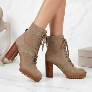 NEW Vince Camuto Emebrila Suede Platform Lug Sole Block Heel Combat Boots 10